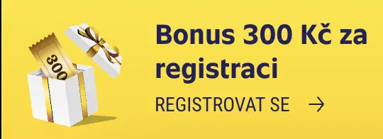 Získejte registrační bonus 300 Kč ve formě dárkového tiketu Dárková krabička se zlatým tiketem a nápisem „Bonus 300 Kč za registraci“